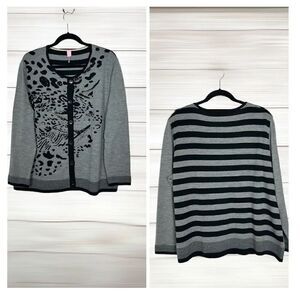Basler Gray Wool Cardigan Black Print Rhinestones size 50 US 20